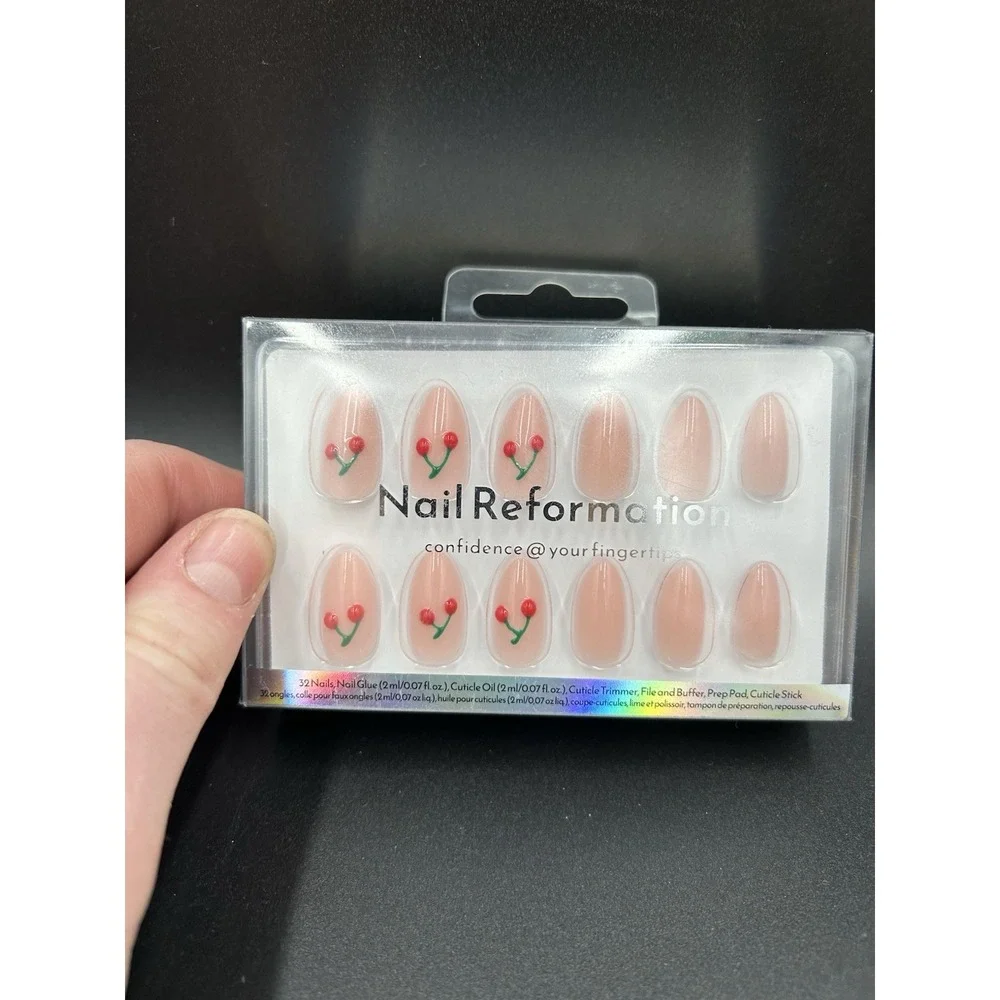 Salon Quality Nail Reformation Press On Nail Set Of 30 CHERRIES Neutral Glue On